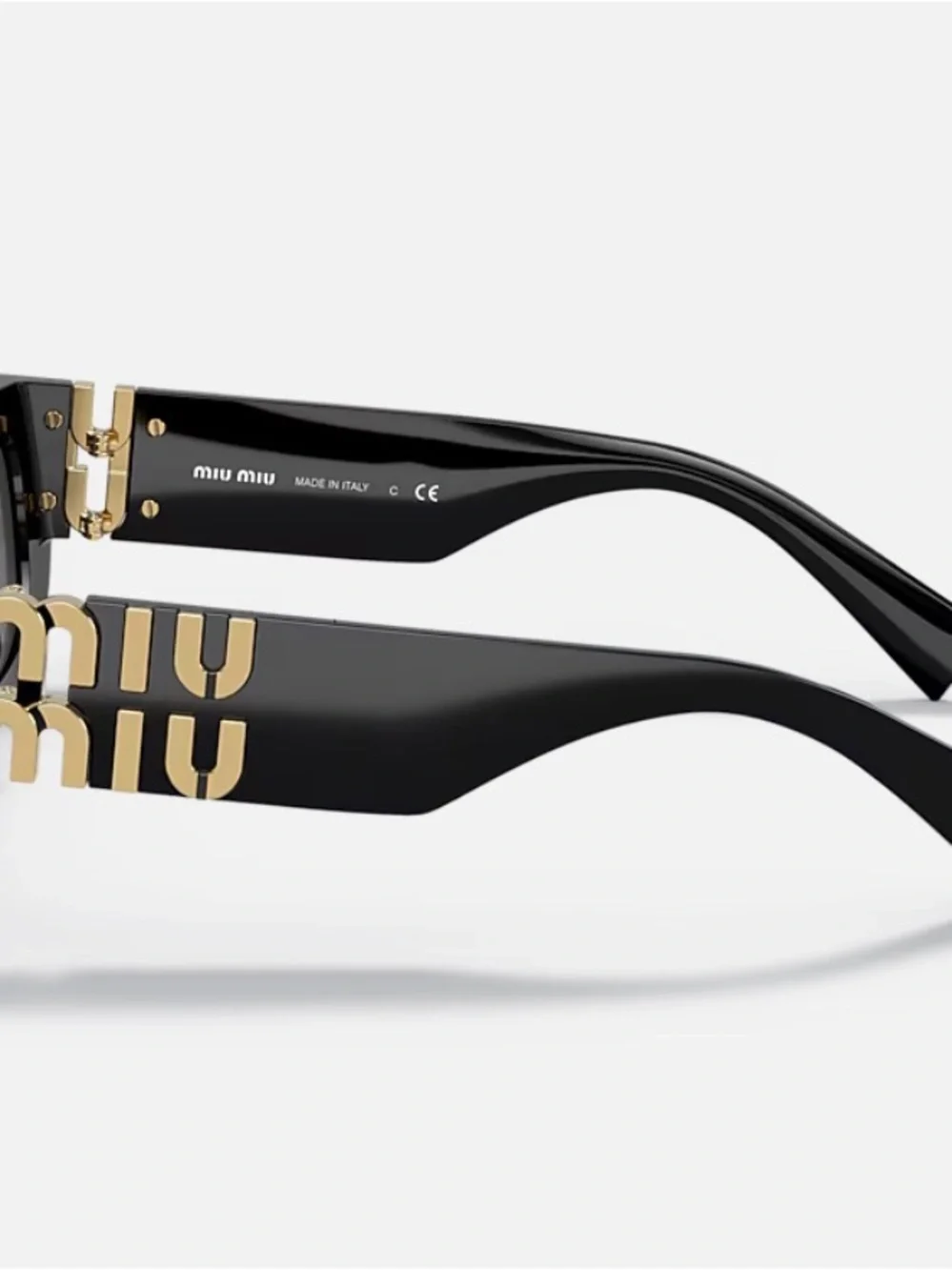 Miu Miu Black Cat-Eye Sunglasses with Gold Logo Details